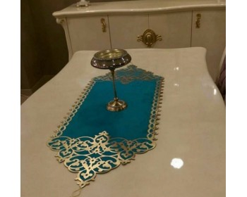 LÜX OSMANLI KADİFE SUNİ VARAKLI  DERİLİ RUNNER 100X33 CM