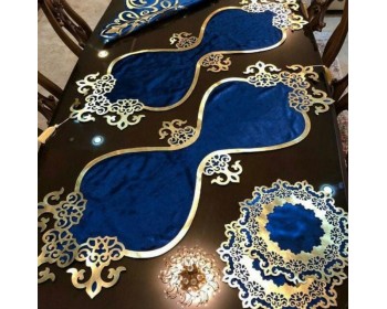 LÜX KADİFE SUNİ VARAKLI  DERİLİ 4 LÜ RUNNER SET 100X33 CM