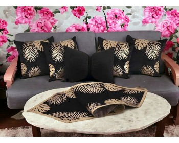 LÜX DEKORAFİT 6 PARÇA SET DERİ & KADİFE  KIRLENT KILIFI VE RUNNER