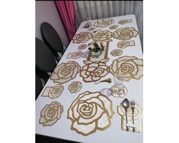 AMERKAN SERVİS VE RUNNER SETİ 19 PARÇA GÜL DESENİ