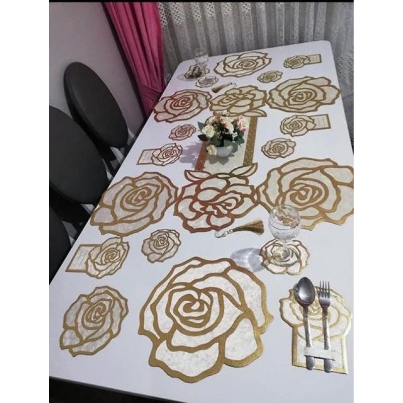 AMERKAN SERVİS VE RUNNER SETİ 19 PARÇA GÜL DESENİ AMERKAN SERVİS VE RUNNER SETİ 19 PARÇA GÜL DESENİ