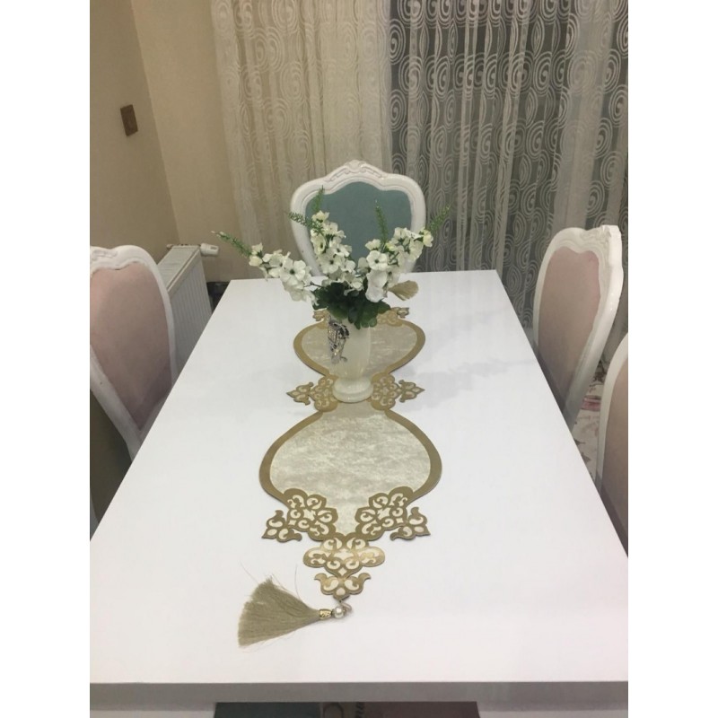 LÜX KADİFE SUNİ VARAKLI DERİLİ OSMANLI RUNNER 100X33 CM LÜX KADİFE SUNİ VARAKLI DERİLİ OSMANLI RUNNER 100X33 CM