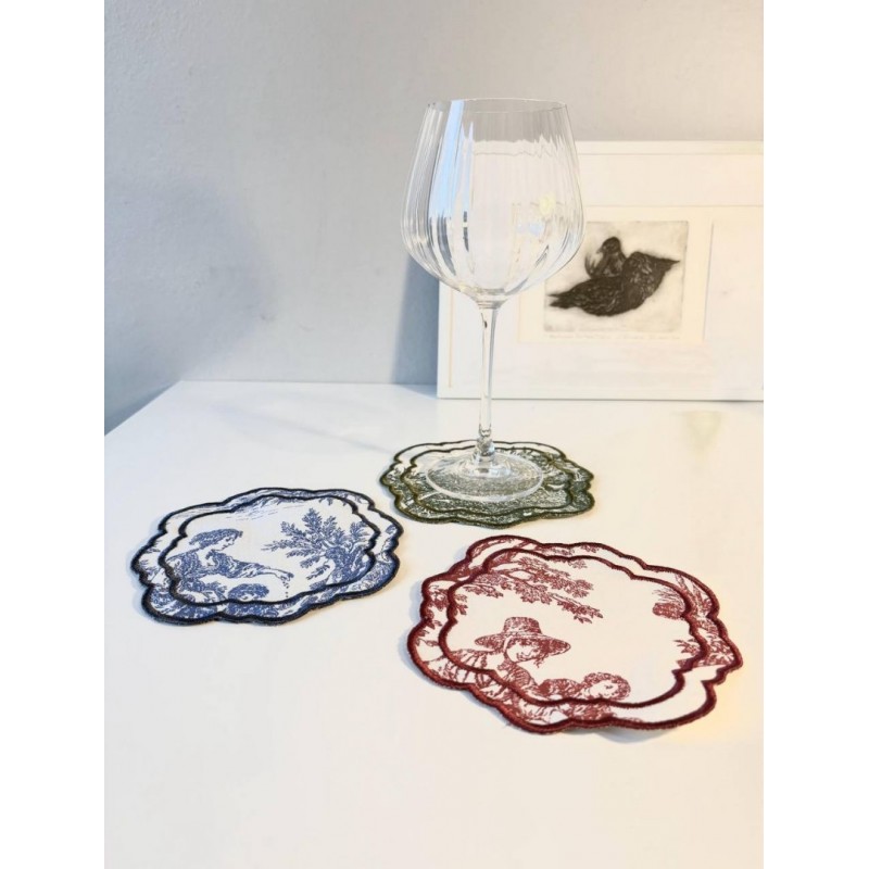 Kahve Sunum Peçetesi Fransız Mutfağı Nakışlı Yanı 6lı Su İtici Kumaş Sunum Peçetesi Kokteyl