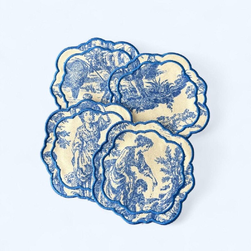 Kahve Sunum Peçetesi Fransız Mutfağı Nakışlı Yanı 6lı Su İtici Kumaş Sunum Peçetesi Kokteyl