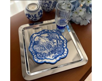 Kahve Sunum Peçetesi Fransız Mutfağı Nakışlı Yanı 6lı Su İtici Kumaş Sunum Peçetesi Kokteyl