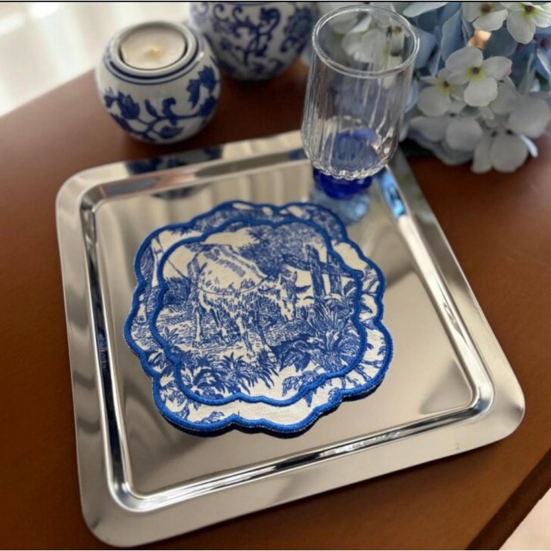 Kahve Sunum Peçetesi Fransız Mutfağı Nakışlı Yanı 6lı Su İtici Kumaş Sunum Peçetesi Kokteyl