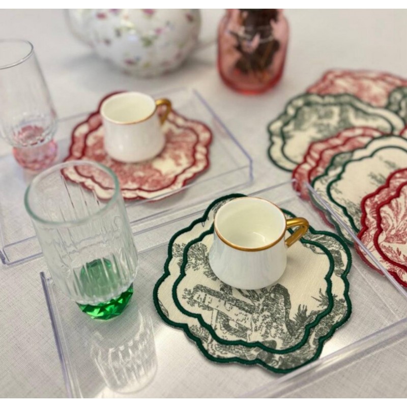 Kahve Sunum Peçetesi Fransız Mutfağı Nakışlı Yanı 6lı Su İtici Kumaş Sunum Peçetesi Kokteyl