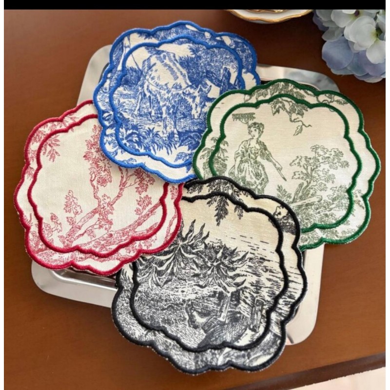 Kahve Sunum Peçetesi Fransız Mutfağı Nakışlı Yanı 6lı Su İtici Kumaş Sunum Peçetesi Kokteyl