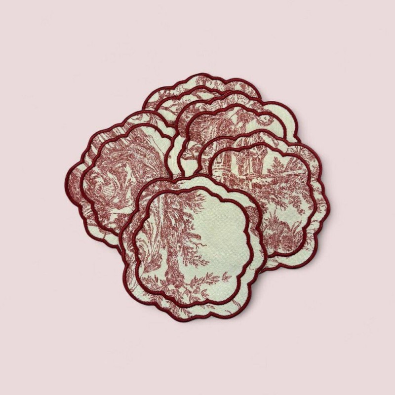 Kahve Sunum Peçetesi Fransız Mutfağı Nakışlı Yanı 6lı Su İtici Kumaş Sunum Peçetesi Kokteyl